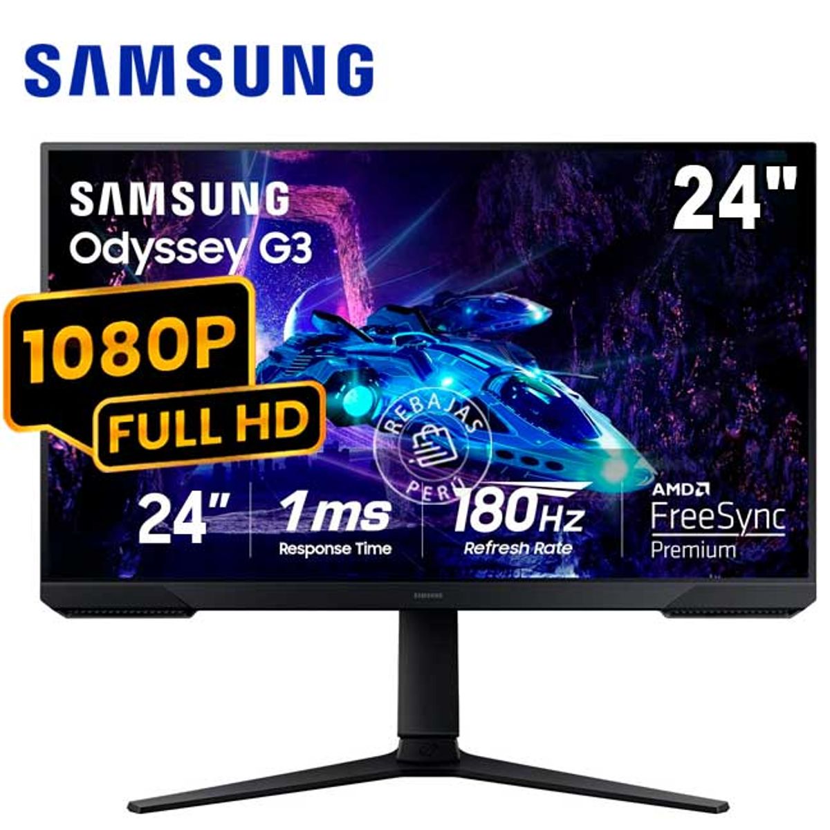 SAMSUNG - Monitor Samsung Odyssey G3 LS24DG300ELXPE 24″ 180 Hz 1 ms FreeSync VA