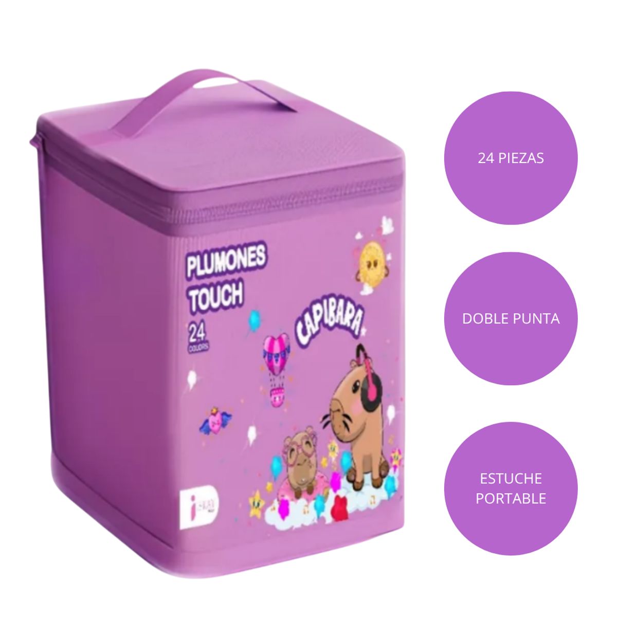 GENERICO - MARCADORES INFANTILES PLUMONES DISEÑO CAPIBARA DOBLE PUNTA + ESTUCHE