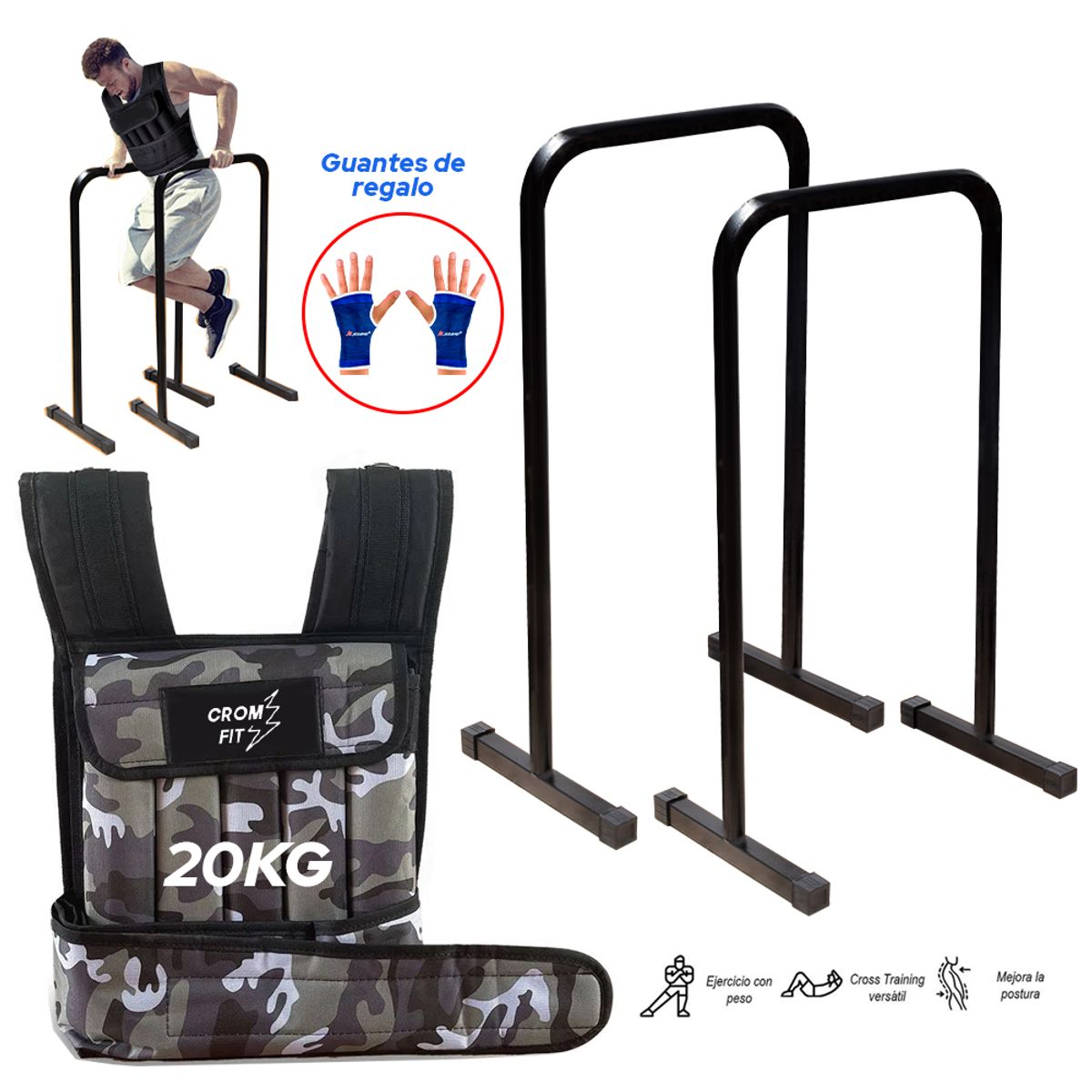 HOLGU - Barras Paralelas Fondos Chaleco 20kg + Guantes
