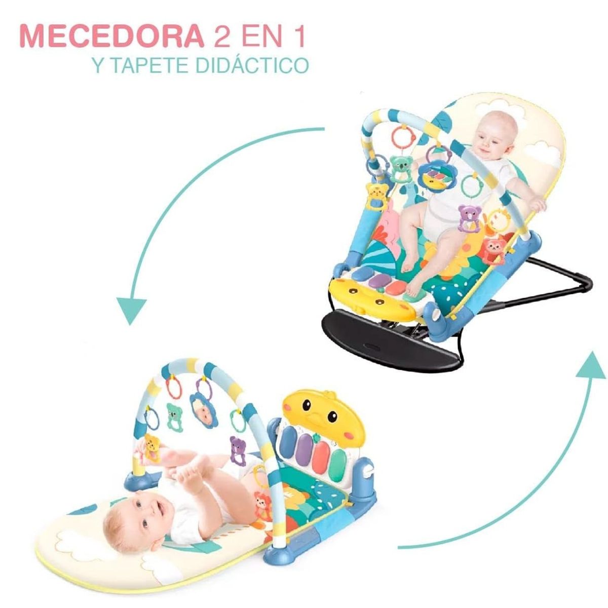 GENERICO - GIMNASIO MULTIFUNCIONAL DIDACTICO MECEDOR BEBE - AZUL 2EN1
