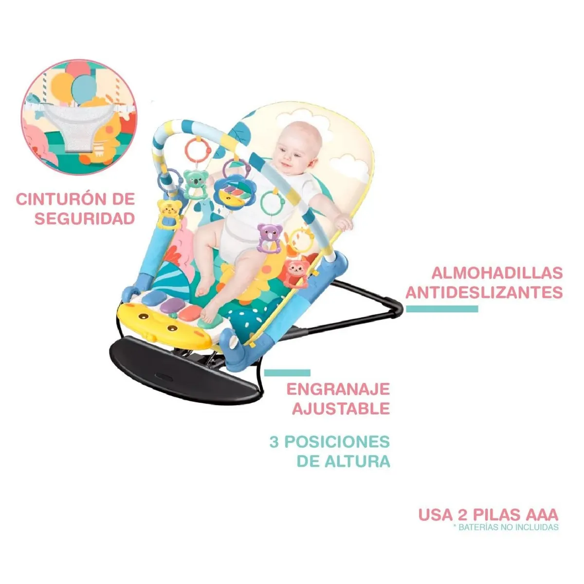 GENERICO - GIMNASIO MULTIFUNCIONAL DIDACTICO MECEDOR BEBE - AZUL 2EN1