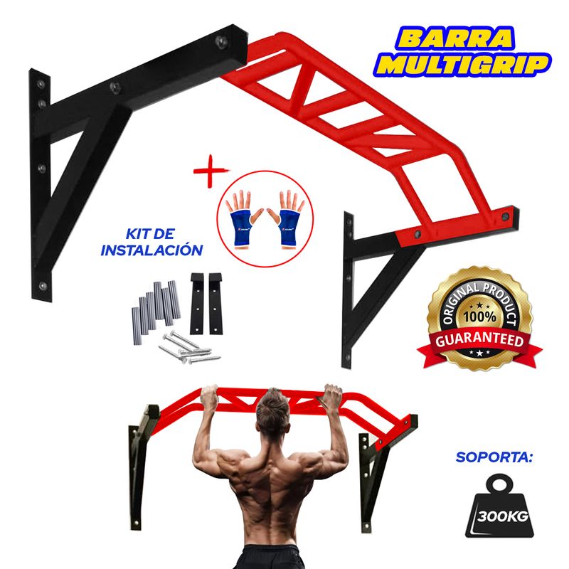 HOLGU - Barra Dominadas con Sistema Multigrip PREMIUM + guantes