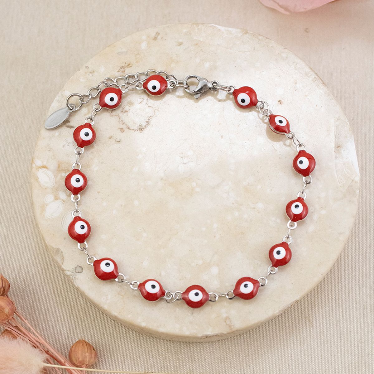 CLEO JOYAS & ACCESORIOS - Pulsera Ojo turco Rojo Acero