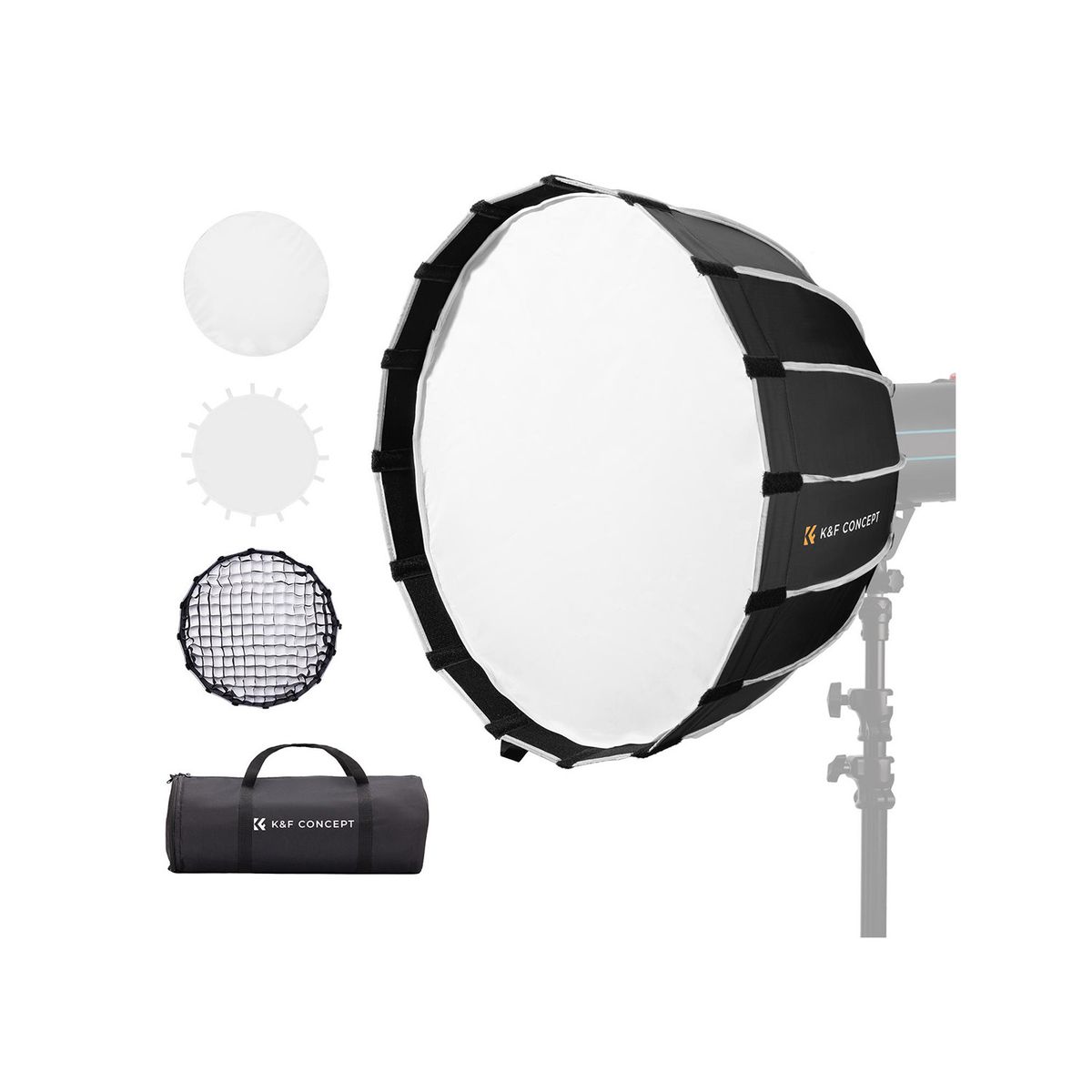 K&F CONCEPT - Sofbox parabólico 120cm + Grid - Armado Rápido K&F Concept