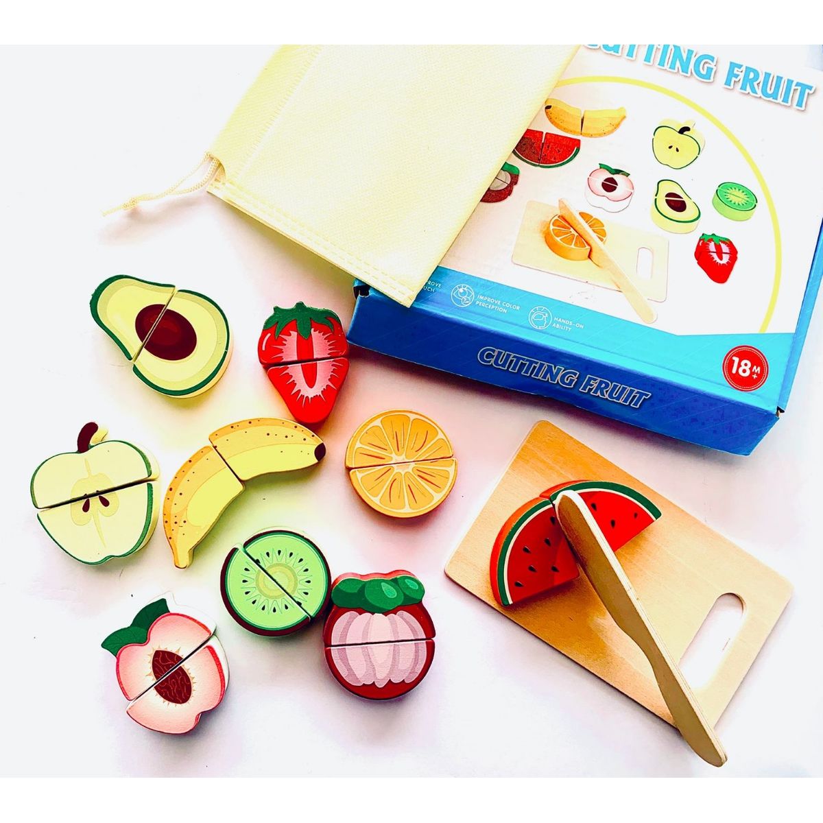 GENERICO - JUGUETE DIDÁCTICO MADERA MONTESSORI APRENDO A CORTAR FRUTAS