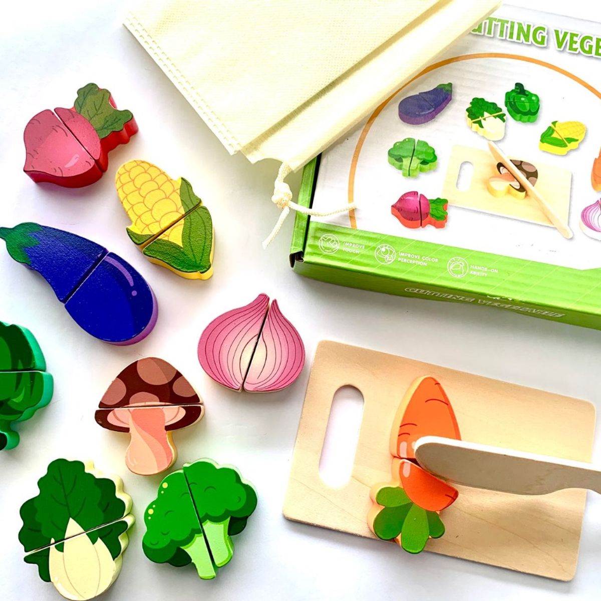 GENERICO - JUGUETE DIDÁCTICO MADERA MONTESSORI APRENDO A CORTAR VERDURAS