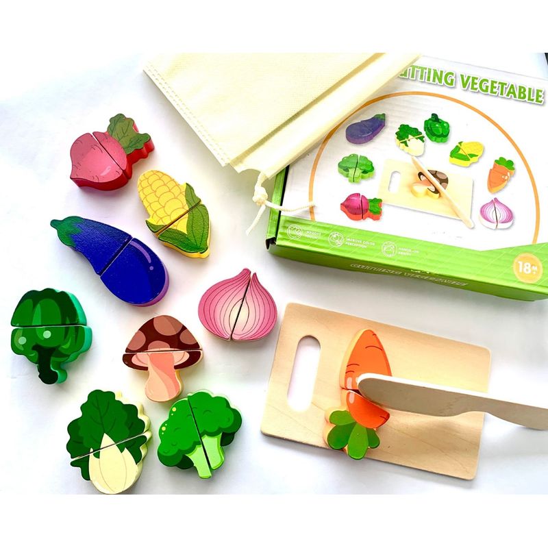 GENERICO - JUGUETE DIDÁCTICO MADERA MONTESSORI APRENDO A CORTAR VERDURAS