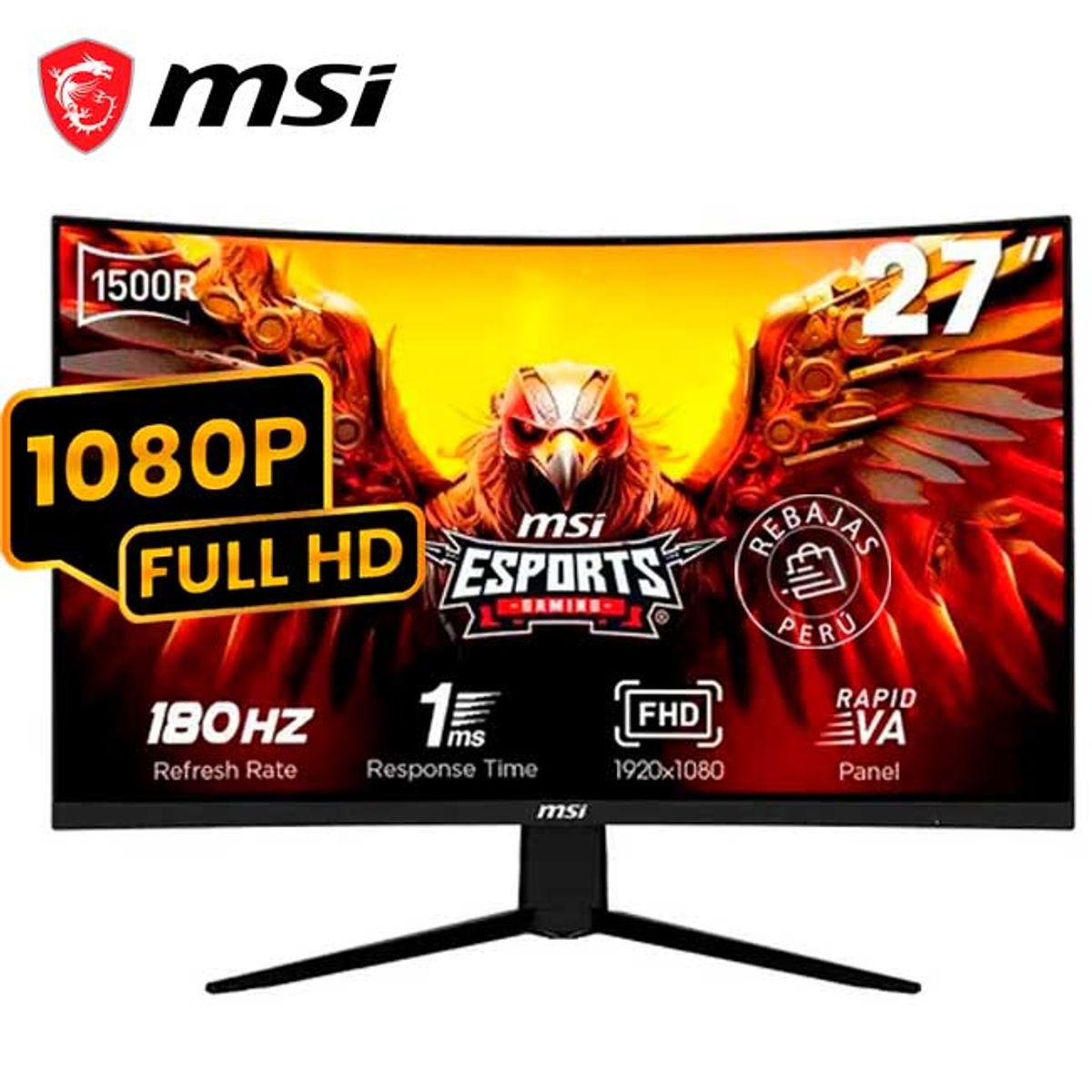 MSI - Monitor MSI G27C3F 27″ Curvo Full HD 180Hz 1ms FreeSync Premium