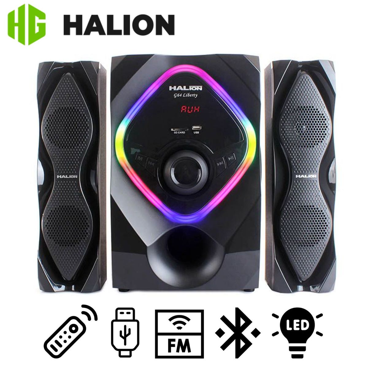 HALION - Parlante Halion HA-G64 Liberty 2.1 Bluetooth Subwoofer 6,5″ Luces Led