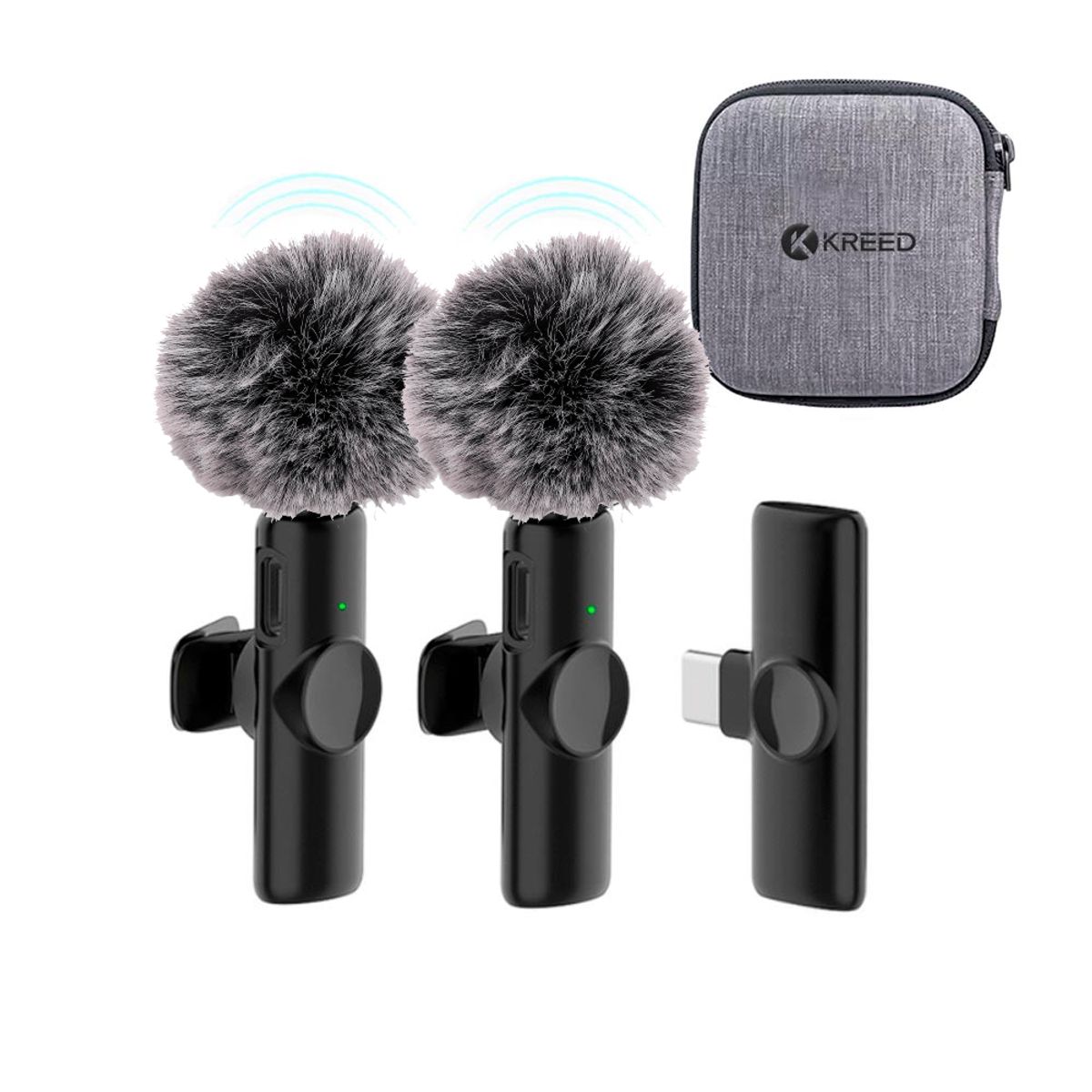 KREED - Micrófono Solapero Inalámbrico DUAL Tipo C con filtro antiviento K11
