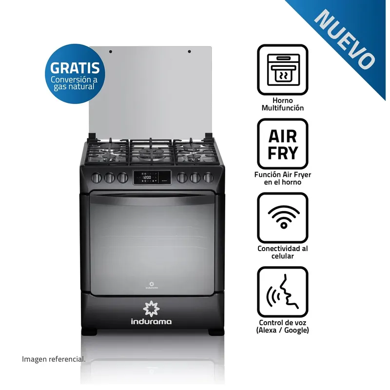 INDURAMA - Cocina Indurama Smart CPI-3595N 30 Pulgadas 5 Hornillas Black Steel