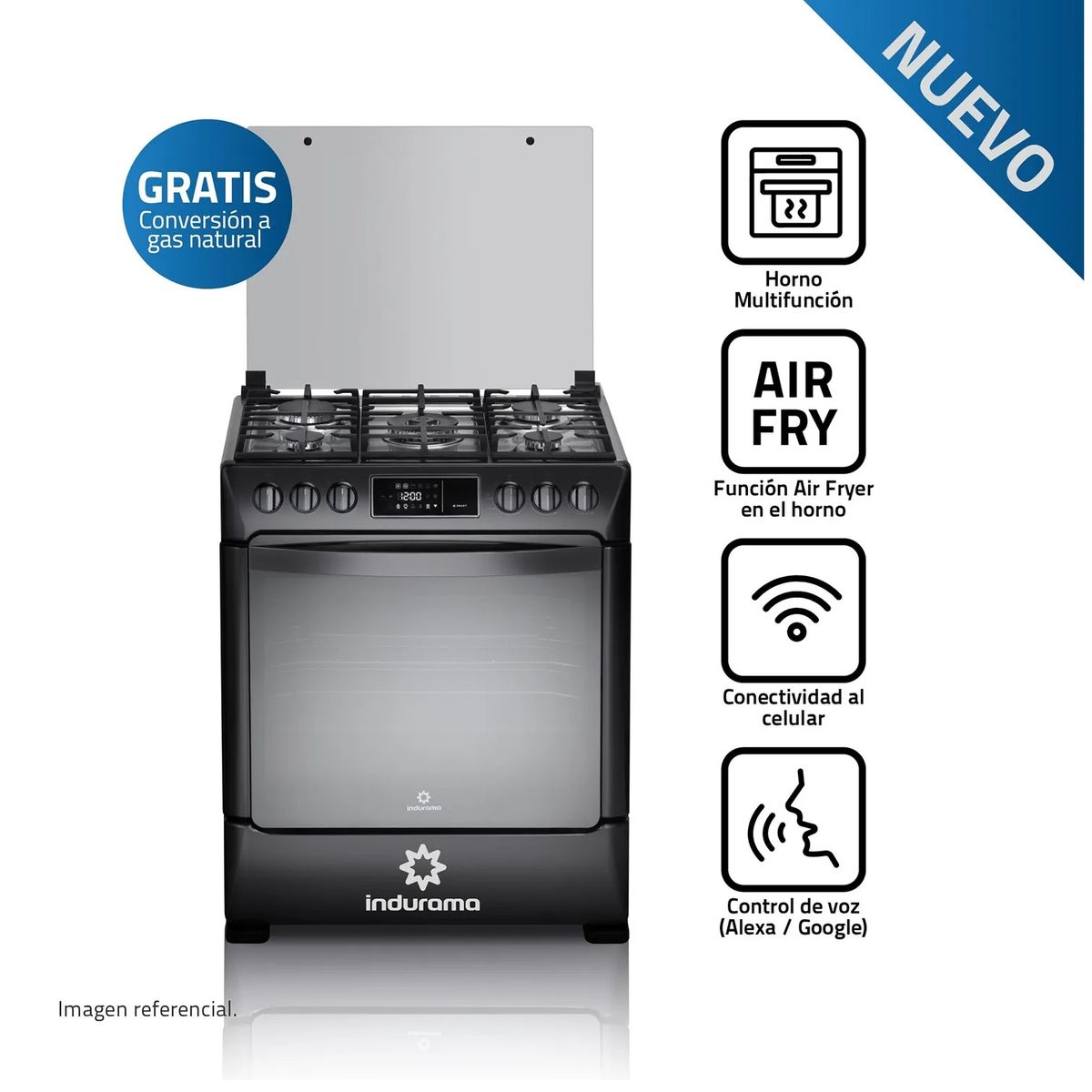 INDURAMA - Cocina Indurama Smart CPI-3595N 30 Pulgadas 5 Hornillas Black Steel