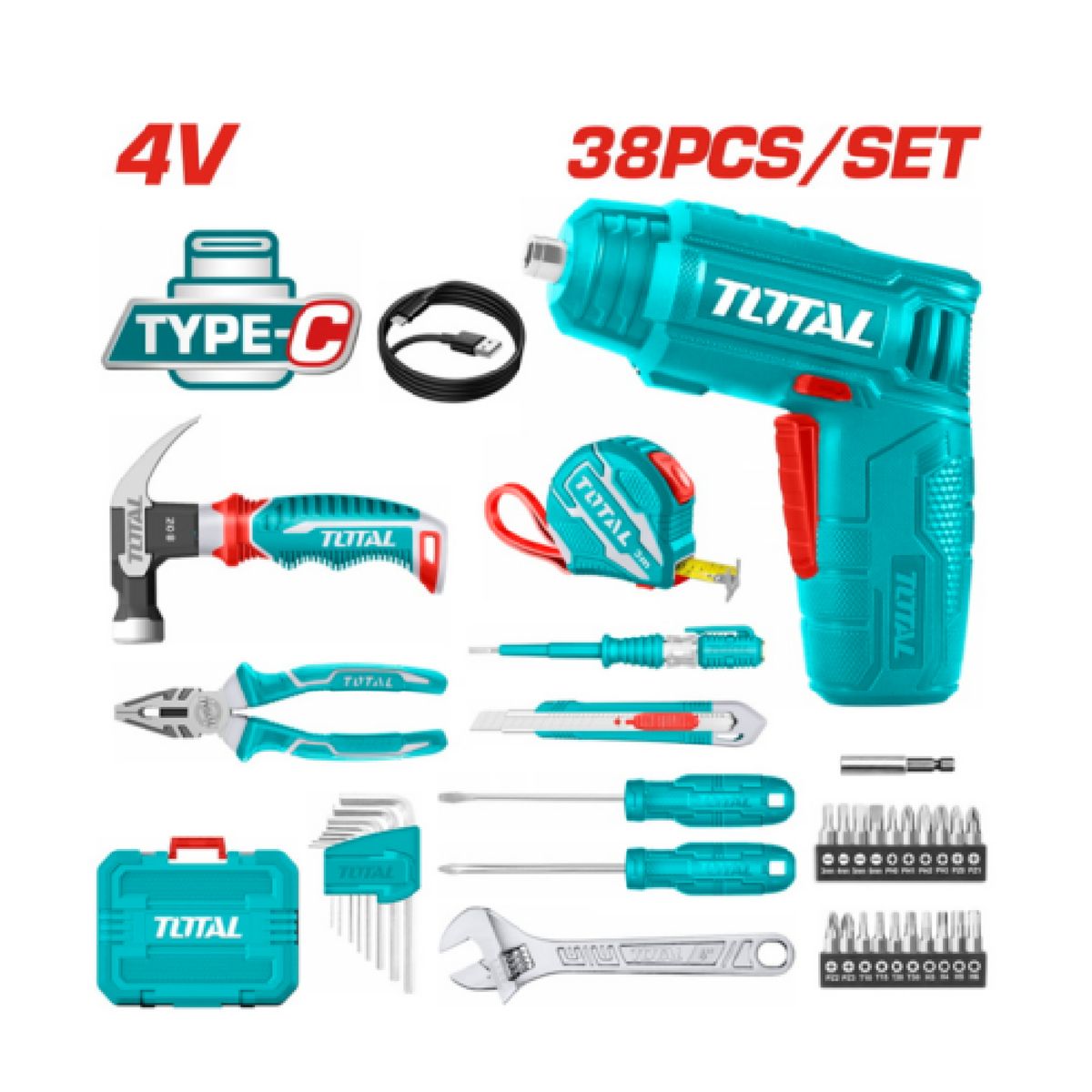 TOTAL TOOLS - SET ATORNILLADOR DESTORNILLADOR 4V INALÁMBRICO 36PZS -THKTHP10386