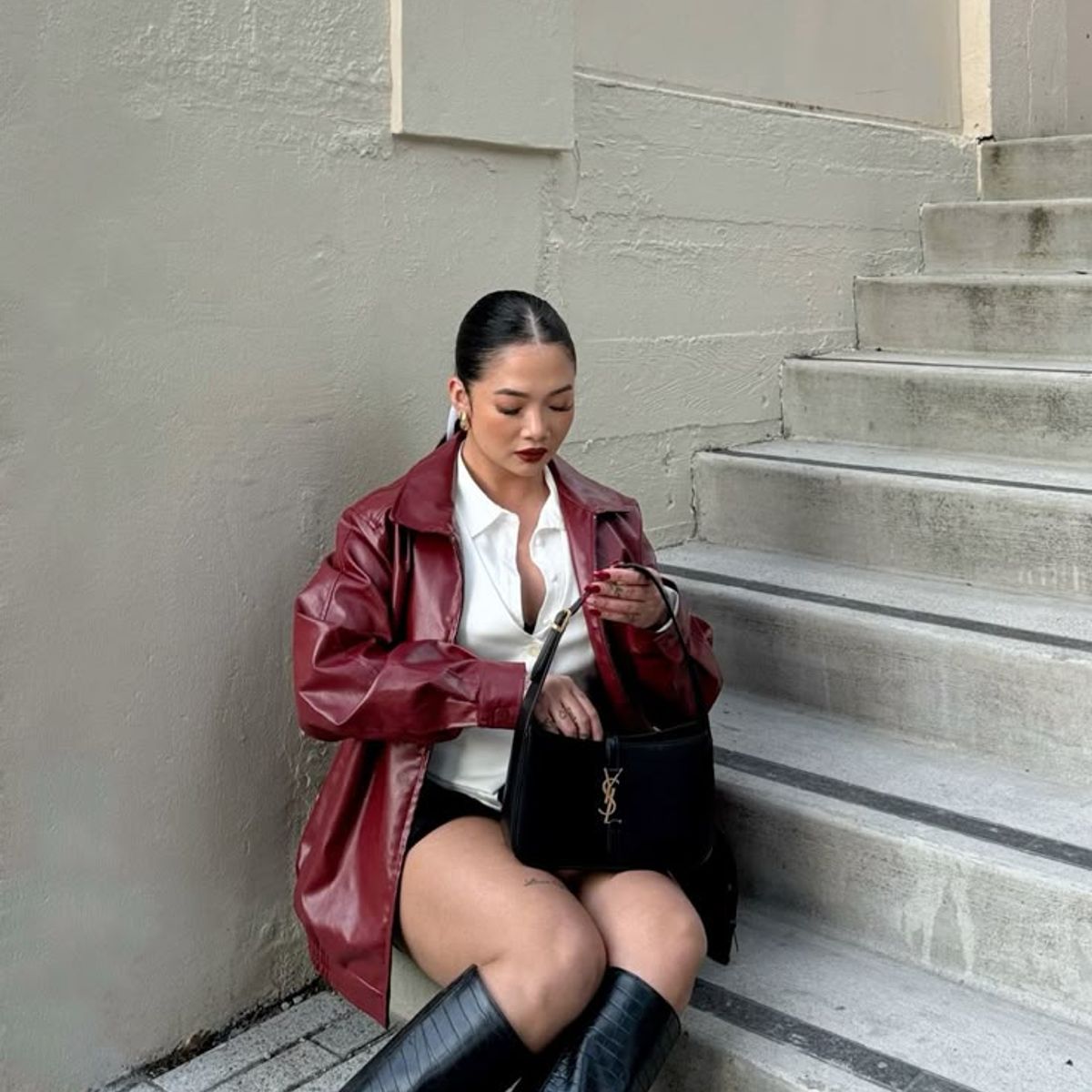 GENERICO - CASACA RED LEATHER JACKET OVERSIZE PARA MUJER