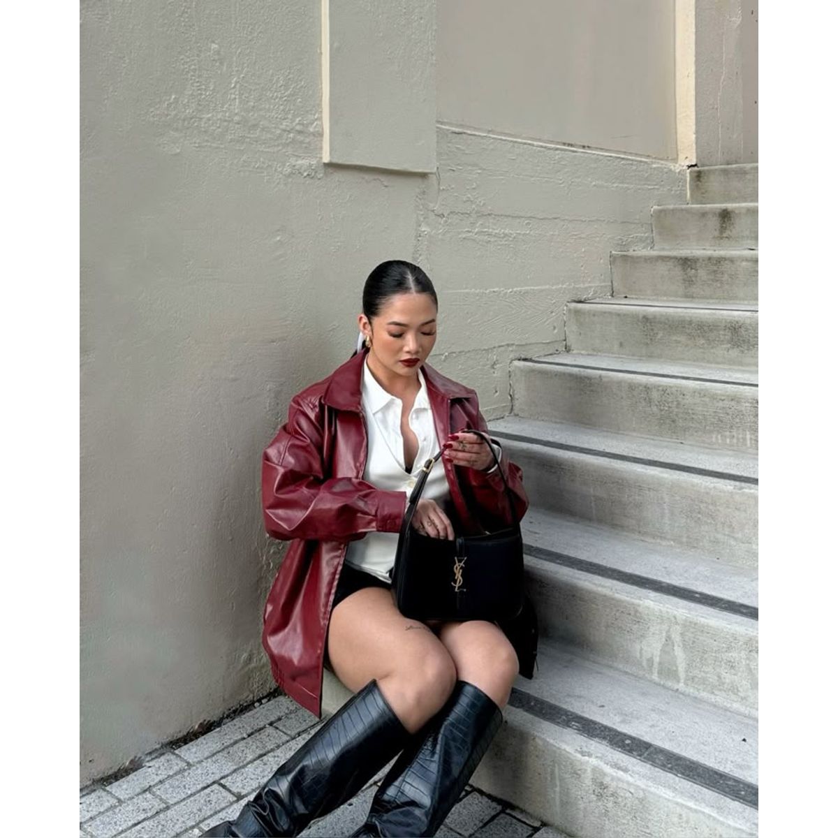 GENERICO - CASACA RED LEATHER JACKET OVERSIZE PARA MUJER