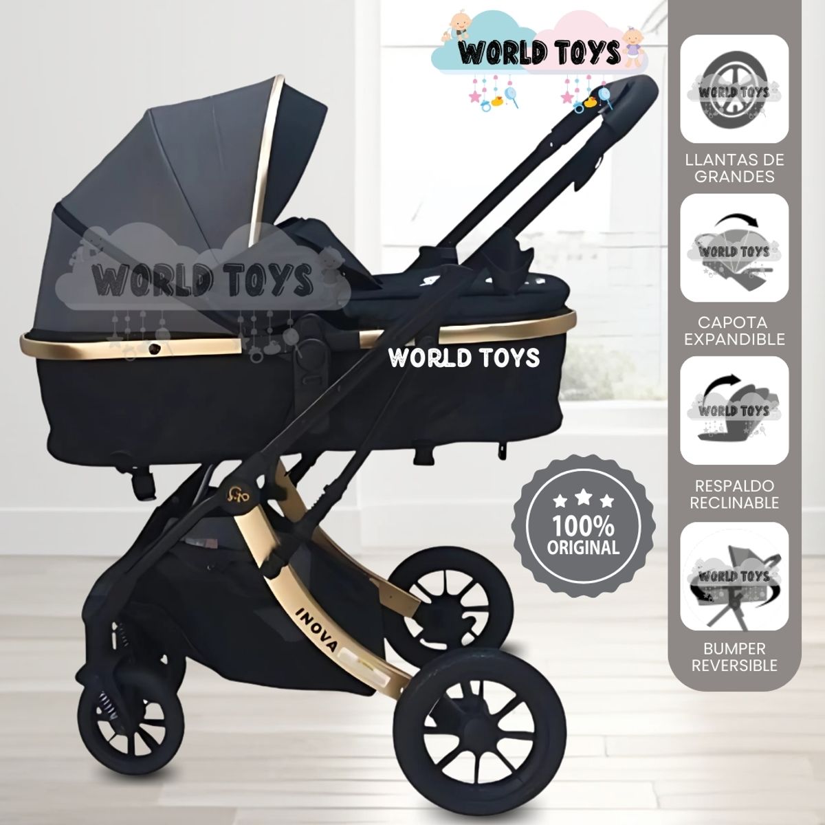 BABY - Coche Moisés Travel System «INOVA PLUS» de Lujo Gray