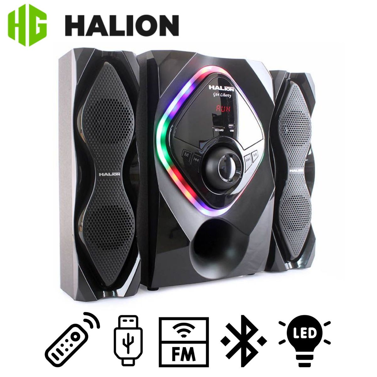 HALION - Parlante Halion HA-G64 Liberty 2.1 Luces Led RGB USB SD BT FM