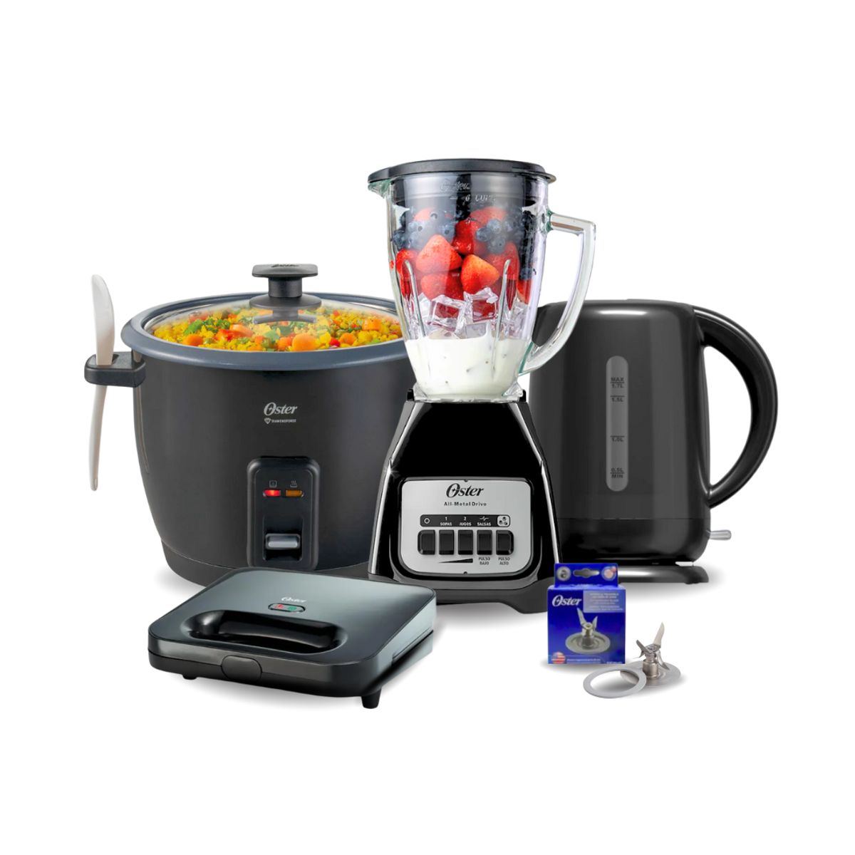 OSTER - Combo OSTER Licuadora + Arrocera + Hervidor + Sandwichera + Cuchilla