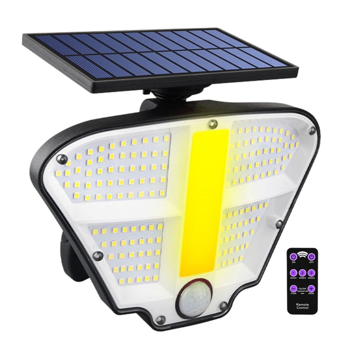 GENERICO - Foco Solar Exterior con Sensor PIR y Control Remoto 3 Modos IP65