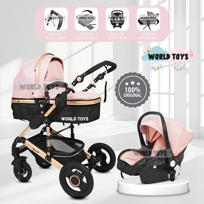 BABY - Coche Moisés Travel System «MAXII» con Porta bebé Pink