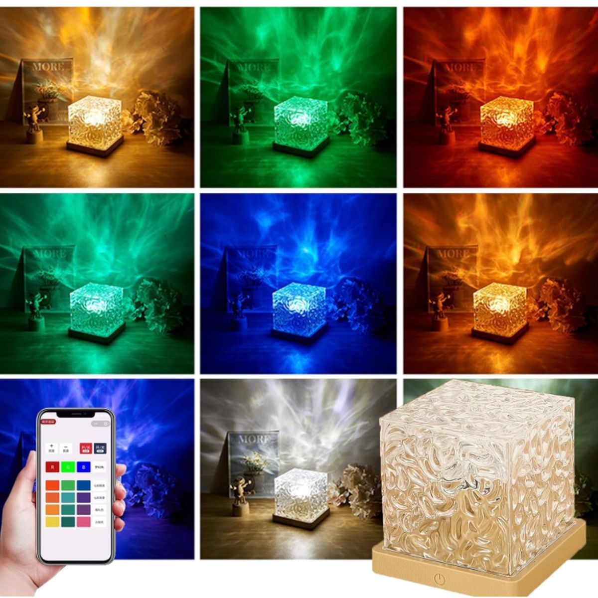 GENERICO - Lámpara LED Boreal RGB en Cubo de Cristal con Control y Carga USB