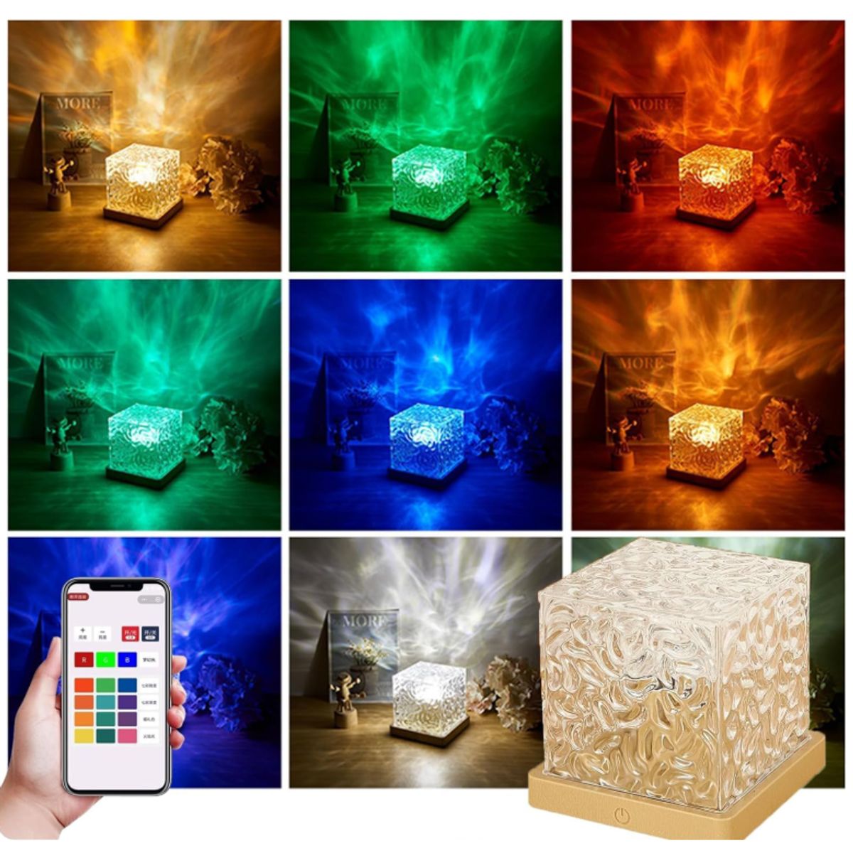 GENERICO - Lámpara LED Boreal RGB en Cubo de Cristal con Control y Carga USB