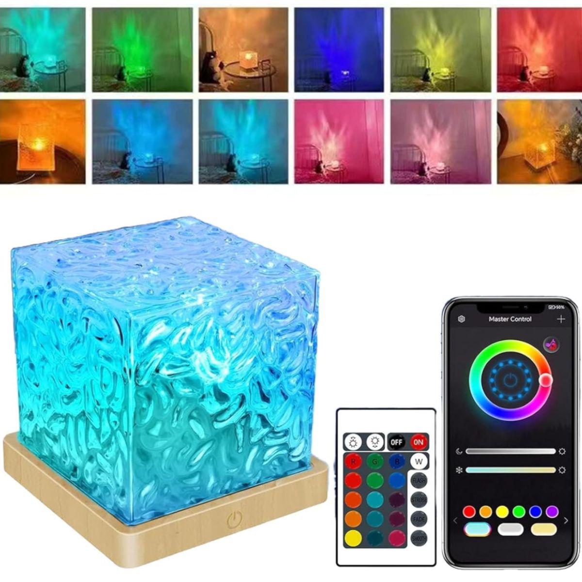 GENERICO - Lámpara LED Boreal RGB en Cubo de Cristal con Control y Carga USB