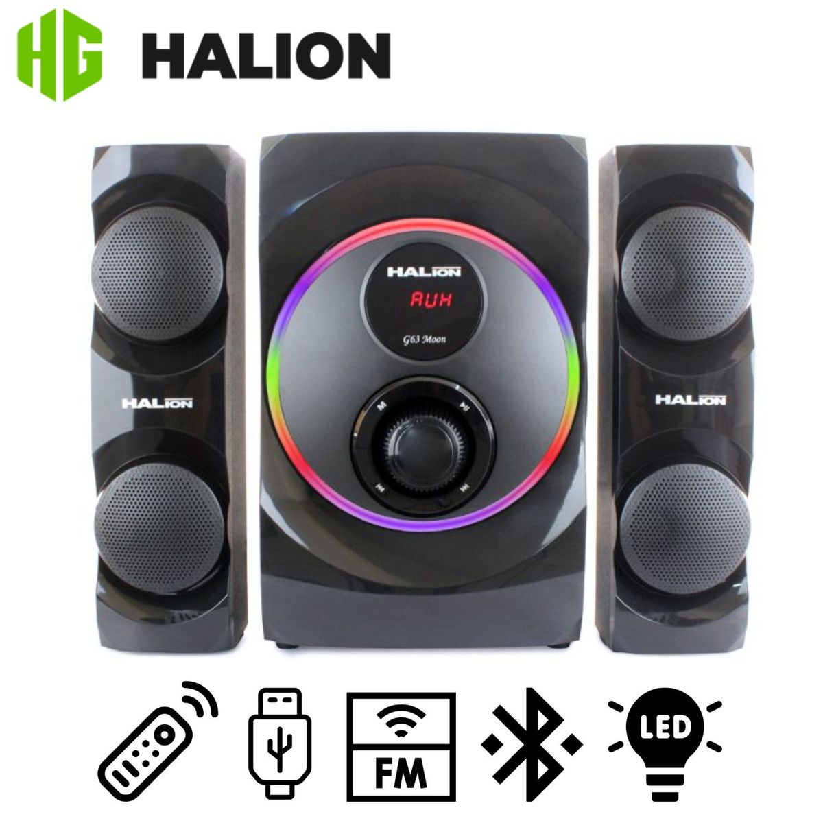 HALION - Parlante Halion HA-G63 Moon 2.1 Bluetooth Subwoofer 6,5″ Luces RAINBOW