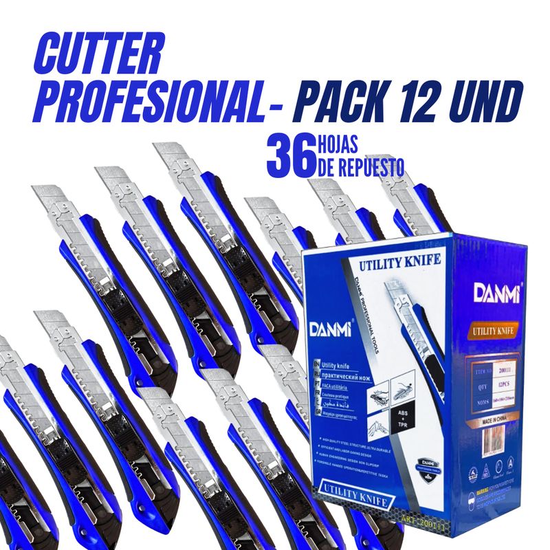 SM - PACK 12 CUTTERS CUCHILLA PROFESIONAL 18MM + 3 HOJAS REPUESTO