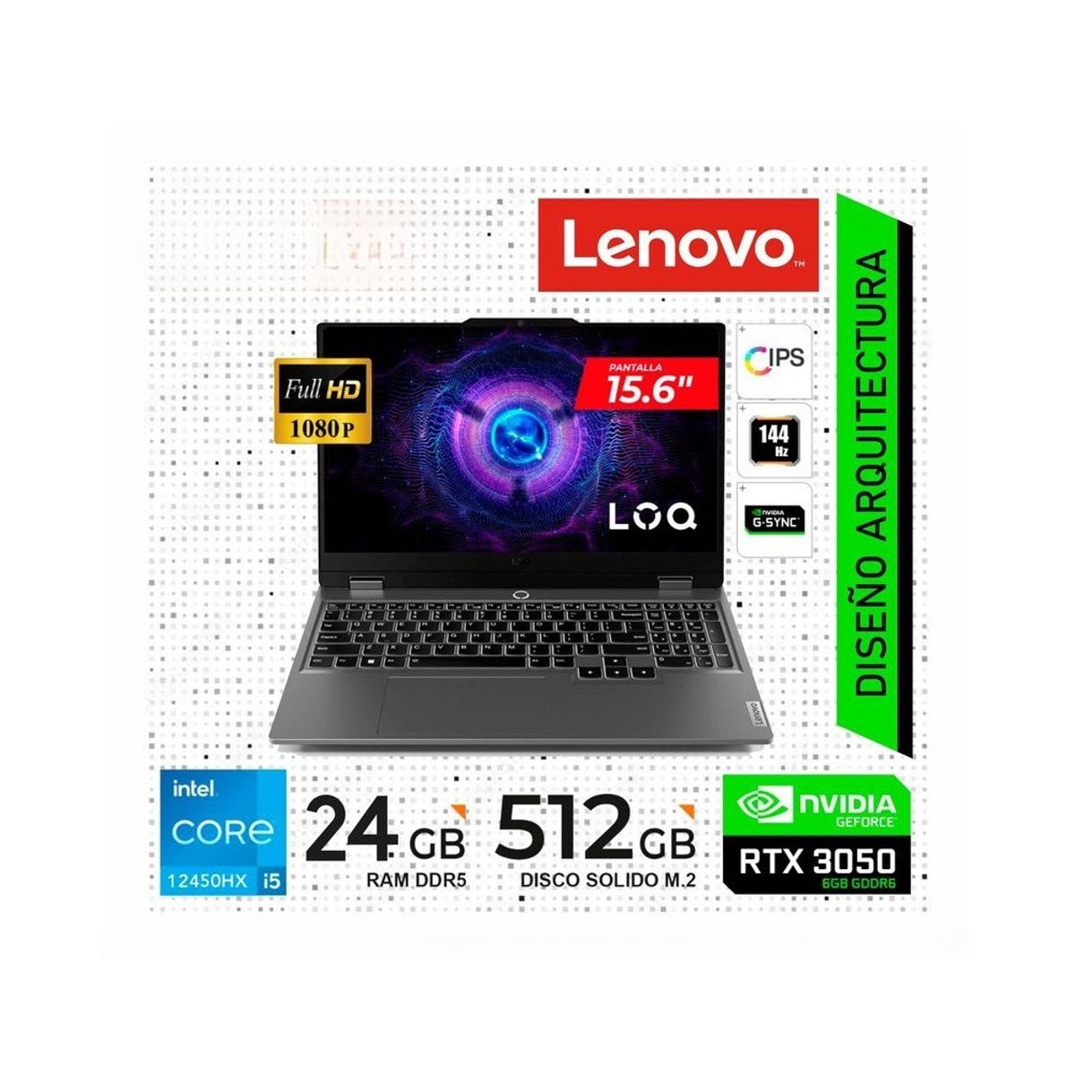 LENOVO - LAPTOP LOQ GAMER 6GB RTX 3050 14HHZ I5 24GB RAM DDR5 512GB SSD ILUMINADO IPS W11 PRO