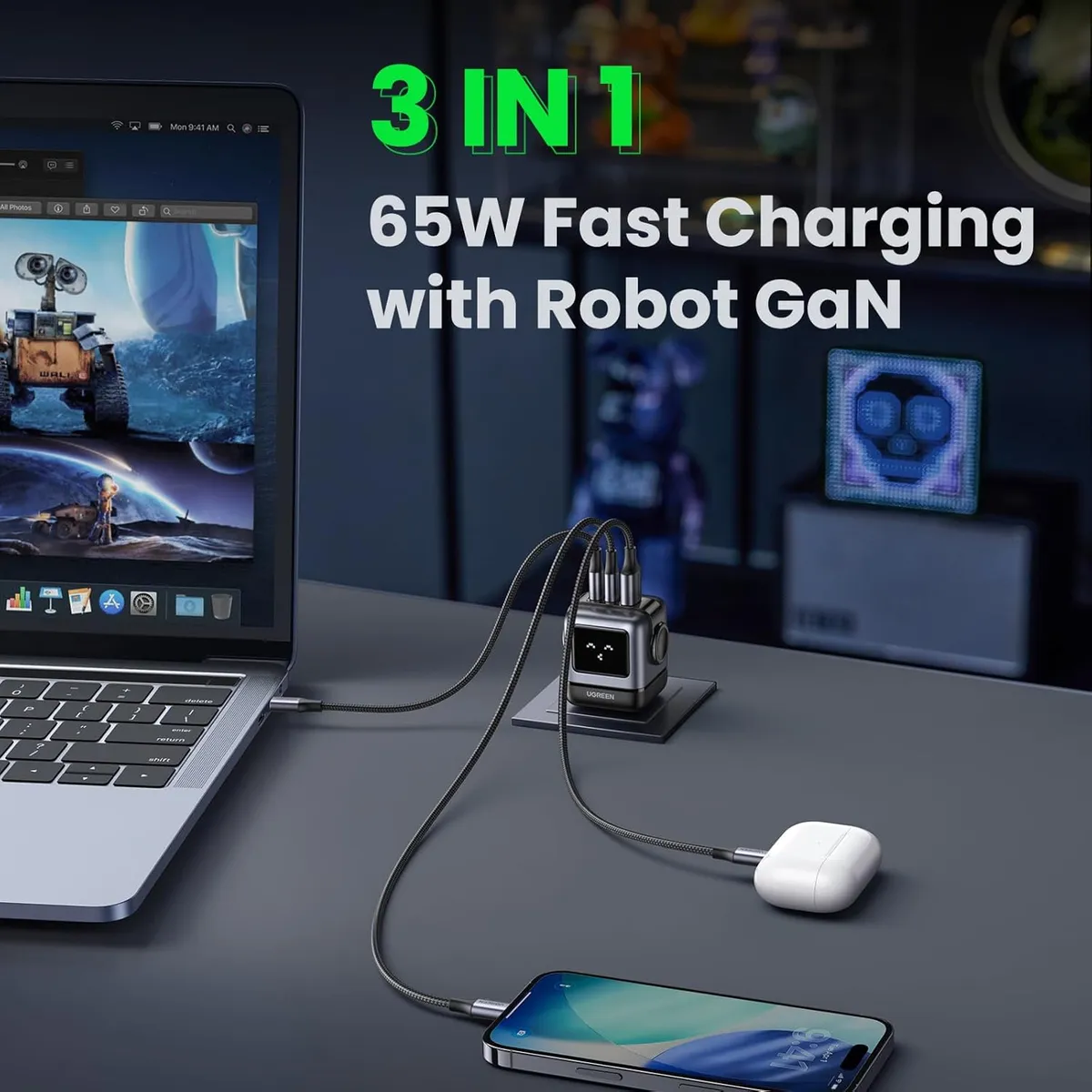 UGREEN - Ugreen UNO Cargador USB C Robot Nexode GaN 65W Carga Rápida CD361 15570