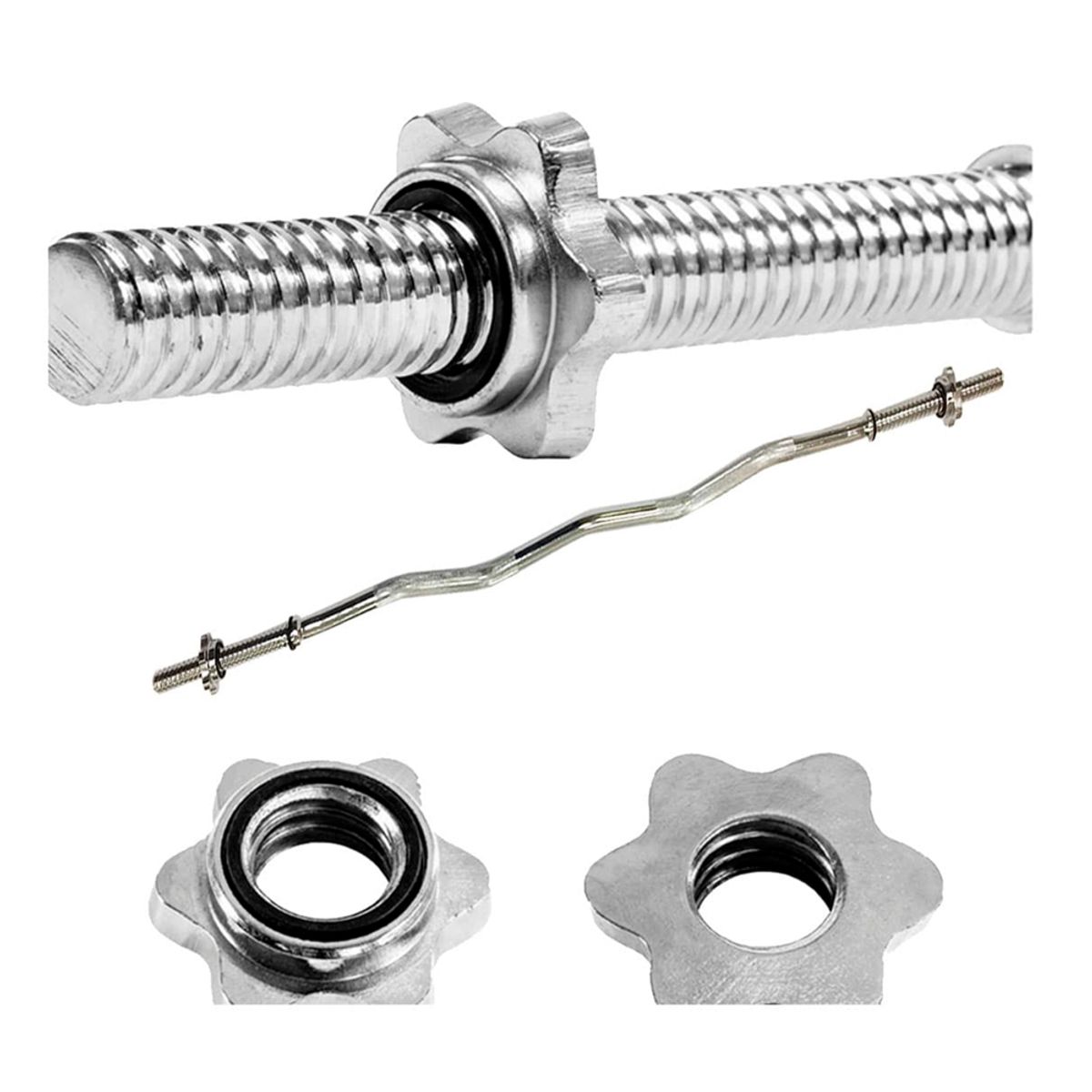 HOLGU - Barra Z Cromada Pesas  1.20cm + 2 seguros