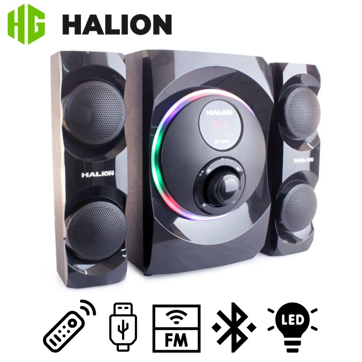 HALION - Parlante Halion HA-G63 Moon 2.1 Luces RAINBOW RGB USB SD BT FM