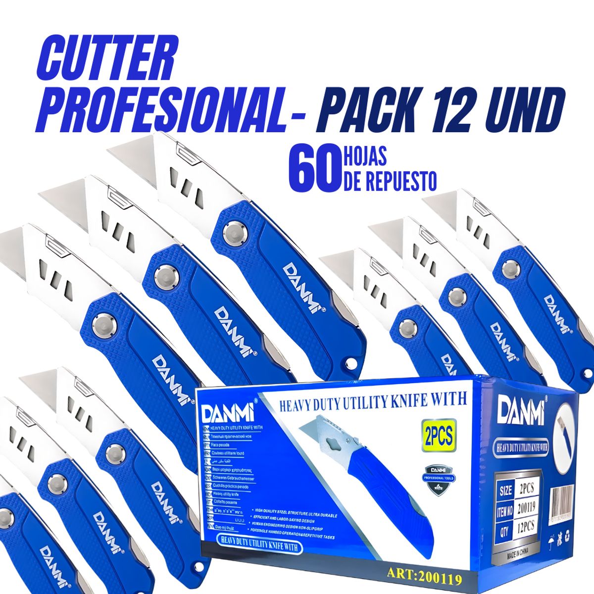 SM - PACK 12 CUTTER CUCHILLA PROFESIONAL PLEGABLE 18MM + 5 HOJAS RESPUESTO