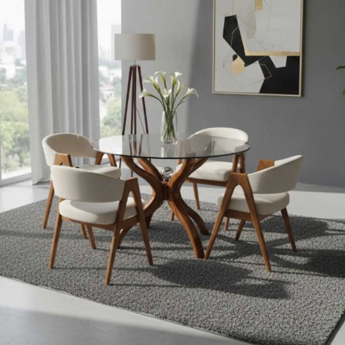 ALTO HOGAR - Juego De Comedor Ohana 4 Sillas Crema Madera Tornillo