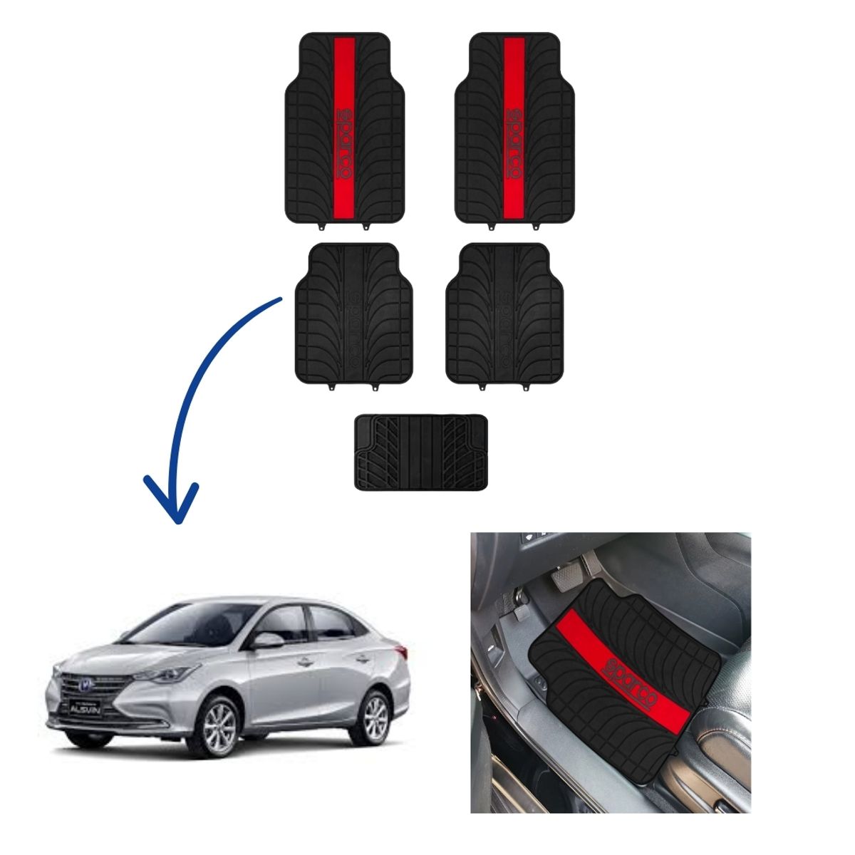 SPARCO - PISO SPARCO 5 PIEZAS PVC LINEA ROJA