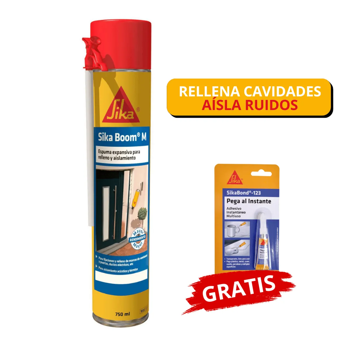 SIKA - Espuma Expansiva de Poliuretano Sika Boom M x750ml Gratis Sikabond 123