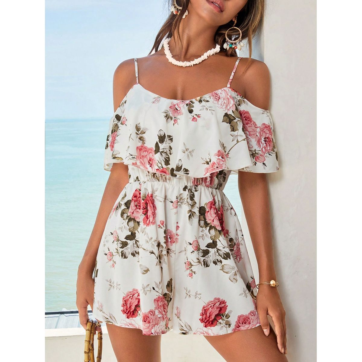 KAST PE - Enterizo Genevieve floral y hombros descubiertos  Talla M