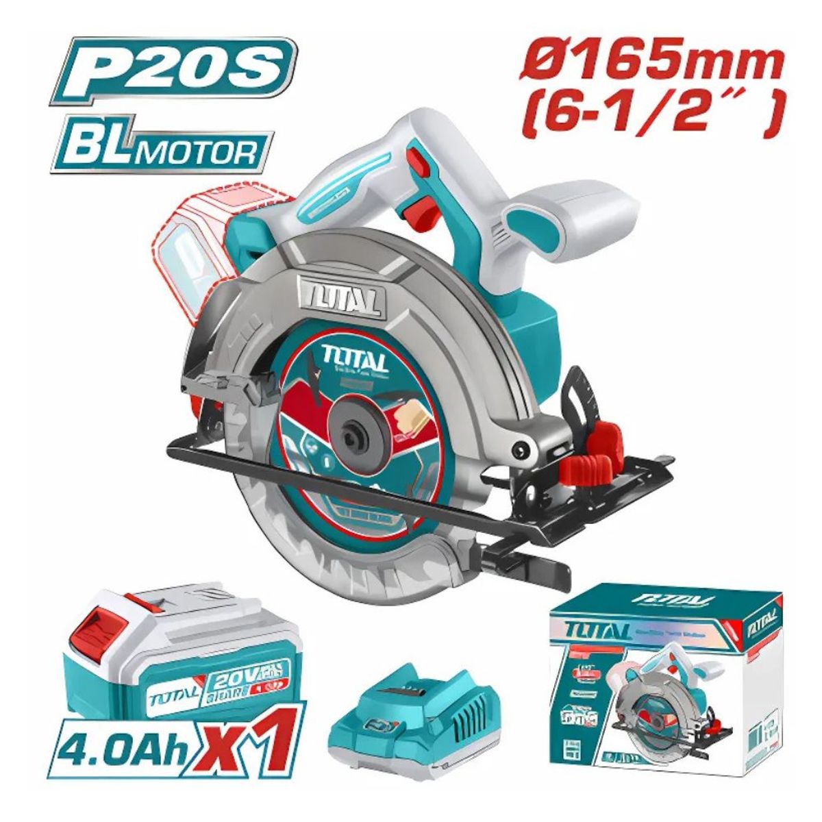 TOTAL TOOLS - Sierra Circular LI-ION 20v 165MM con Bateria 1X40AH - TSLI16521