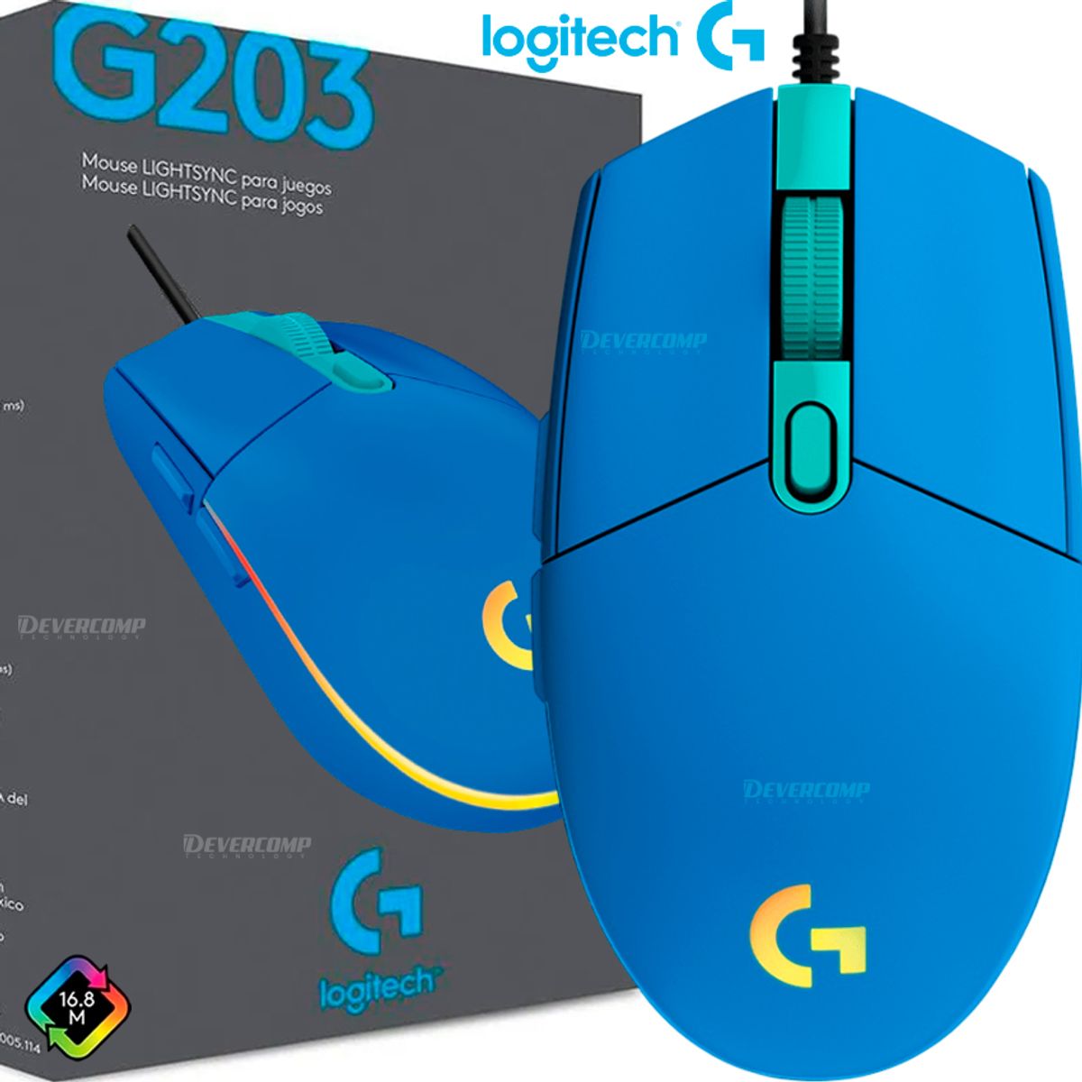 LOGITECH - Mouse Gamer Logitech G203 LIGHTSYNC RGB 8000 DPI 6 Botones USB Azul