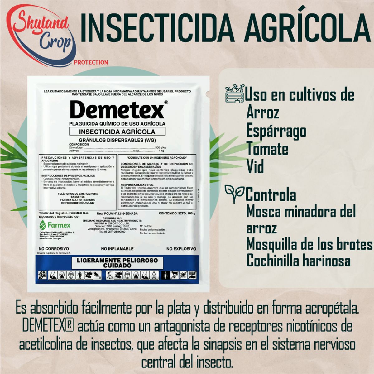 GENERICO - DEMETEX 100G  INSECTICIDA  AGRÍCOLA