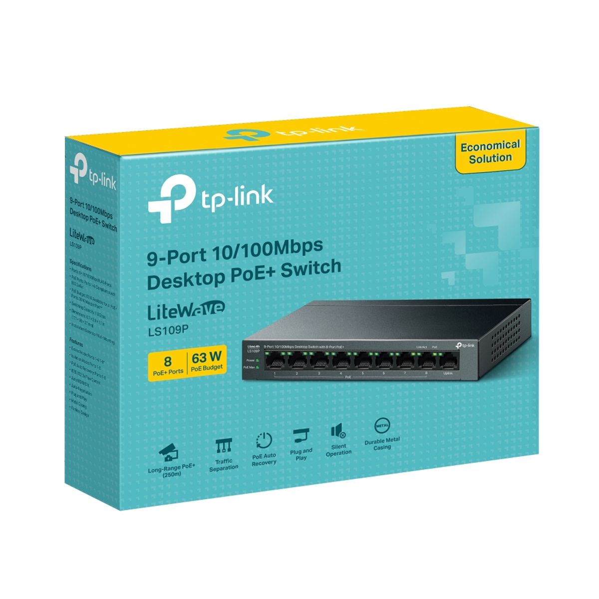 TP LINK - Switch Tp-Link LS109P Base 100 9 Puertos Poe + 30W METAL