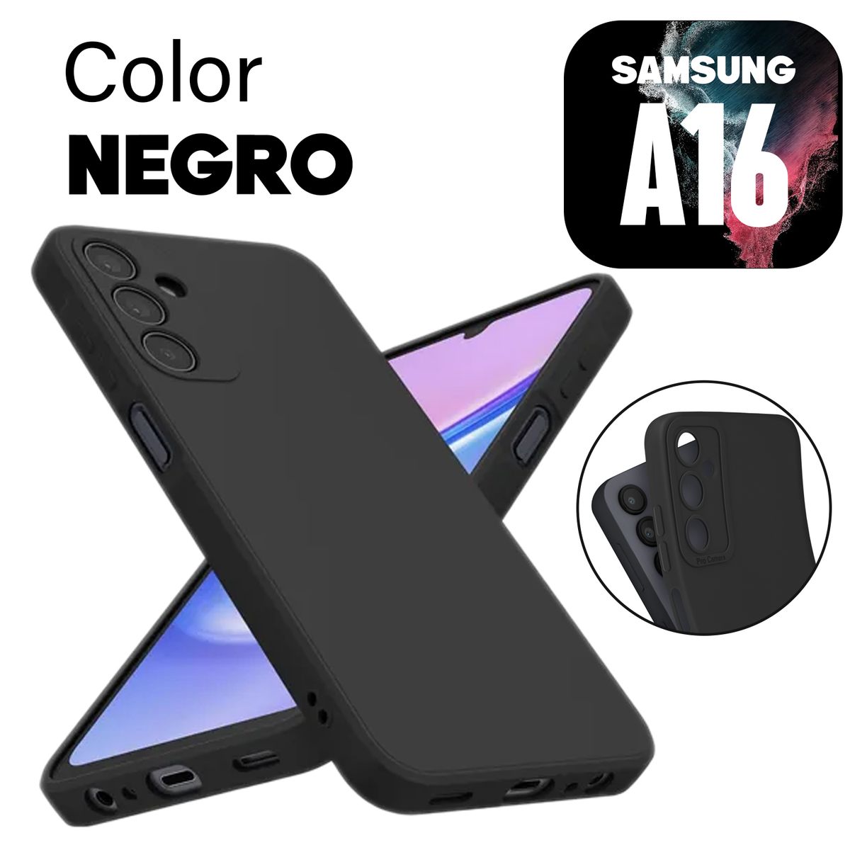 GENERICO - Silicone Case para Samsung A16  Color Negro Con Marca