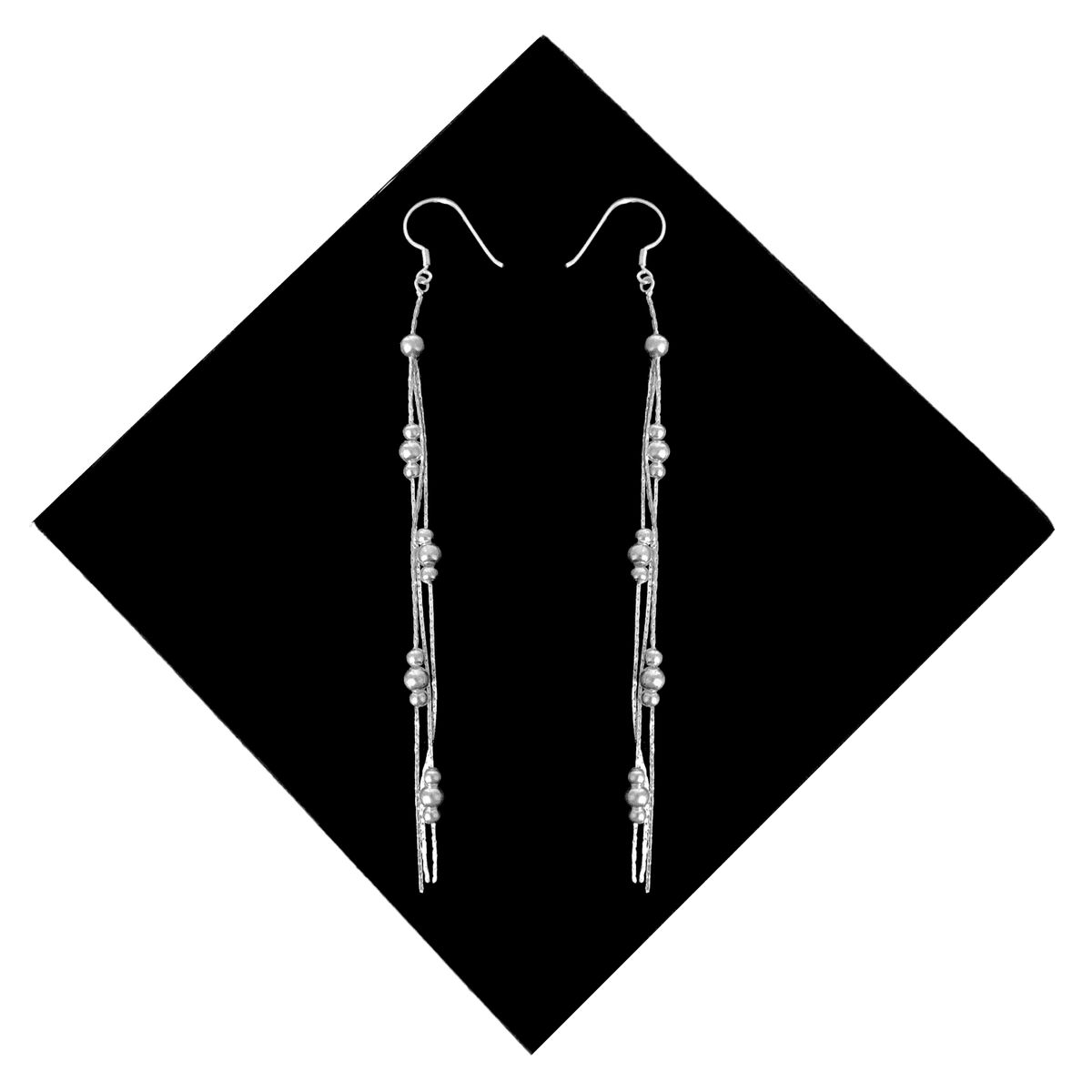 GENERICO - Aretes Largos Bombita Caída Triple Regalo Novia Mamá Plata 925