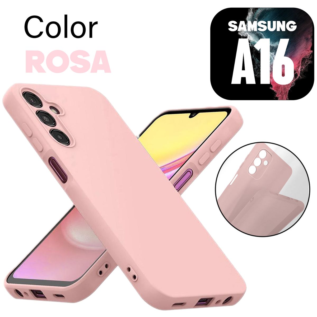 GENERICO - Silicone Case para Samsung A16 Color Rosa Con Marca