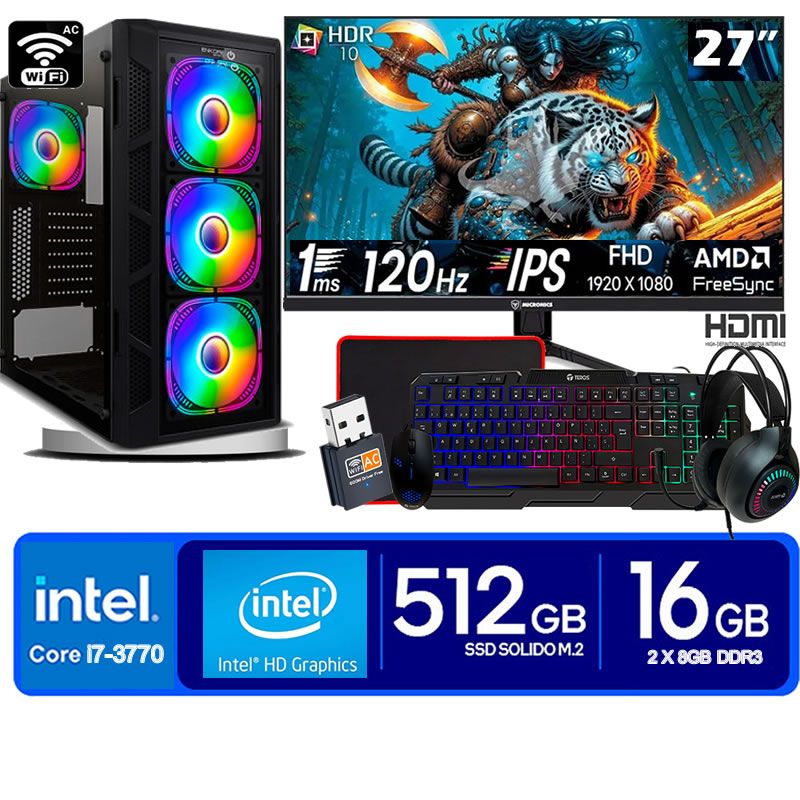 Computadora Pc Intel Core i7 3770  Monitor 27 fhd' RAM 16 GB SSD 500 GB wifi