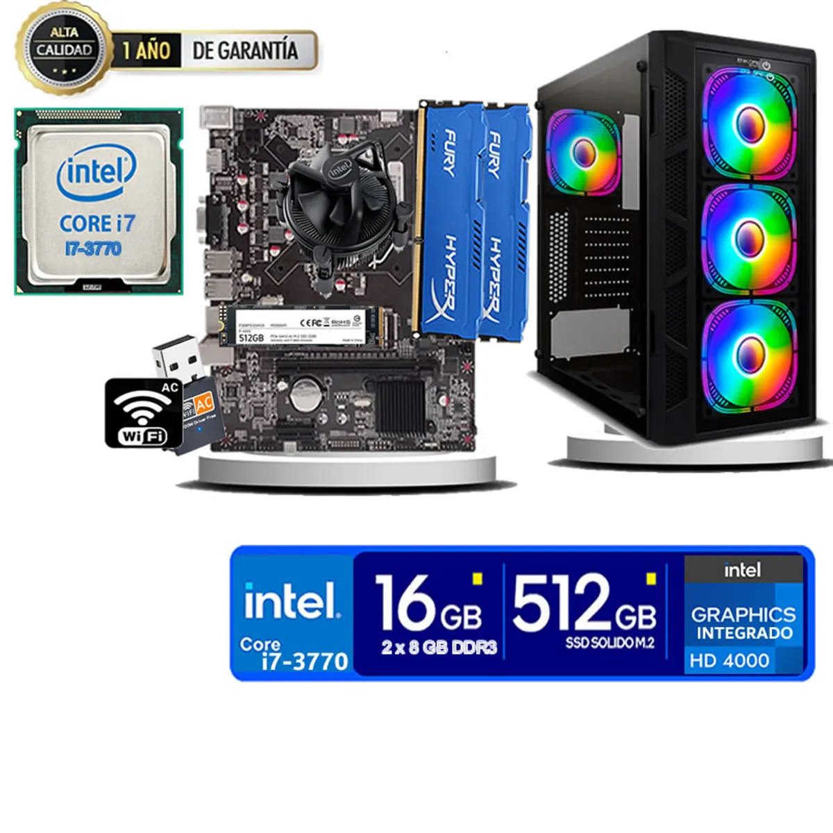 INTEL - Computadora Pc Intel Core i7 3770  Monitor 27 fhd' RAM 16 GB SSD 500 GB wifi