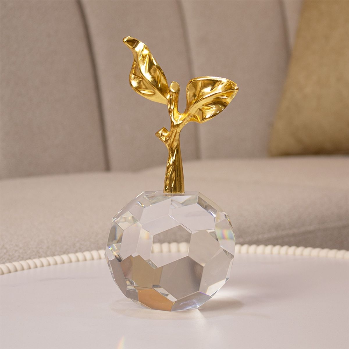 PANORAMA HOGAR - Figura Decorativa Naranja en Cristal con Detalle Dorado 205cm
