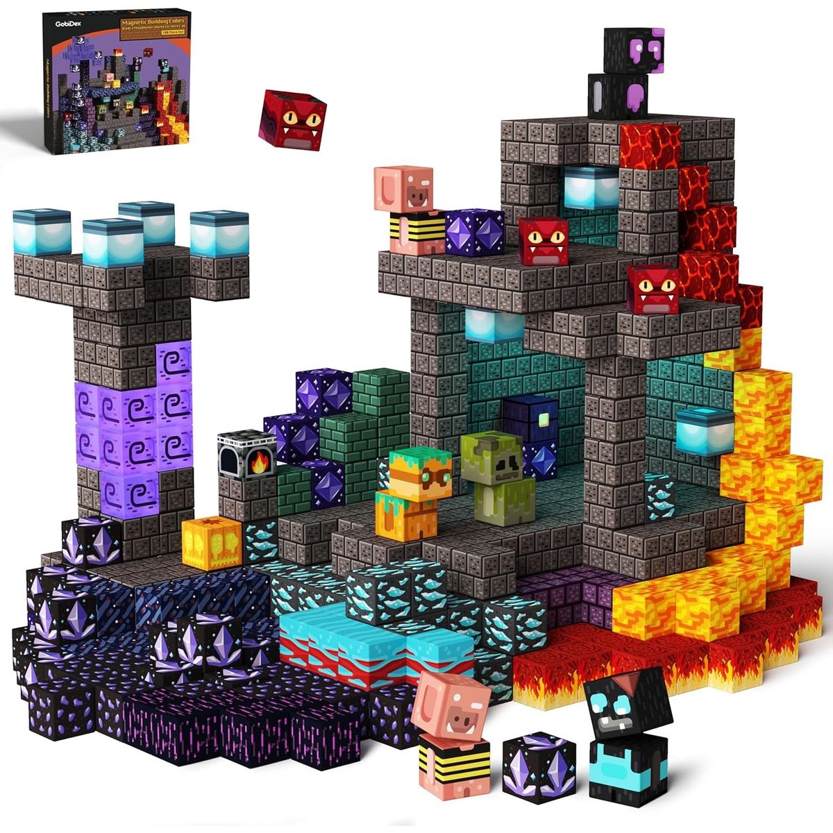MAGNETI BLOCK - Bloques magnéticos Zombis Halloween cubos 212 PIEZAS y Luces