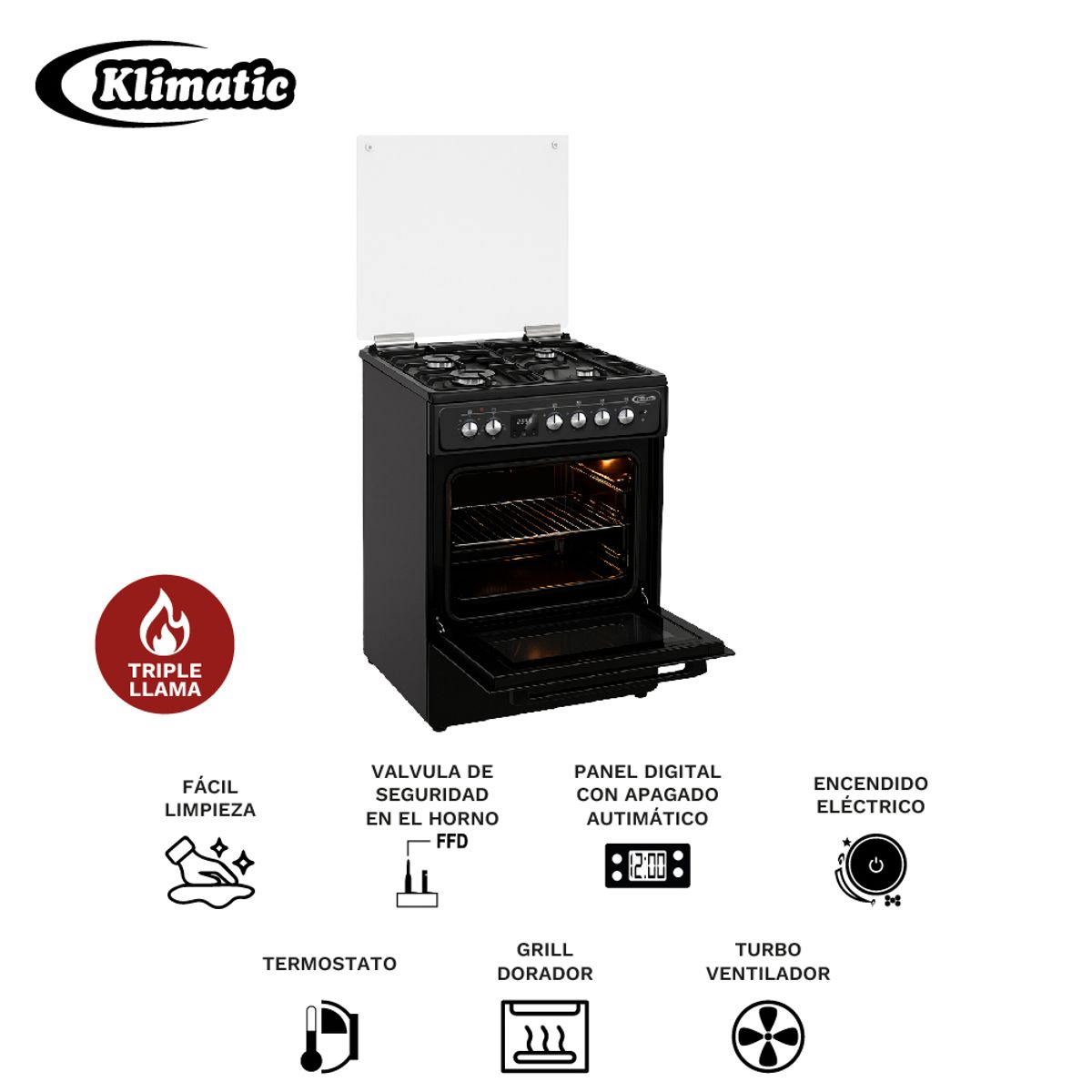 KLIMATIC - Cocinas a gas 4H VENTI BLACK - KLIMATIC